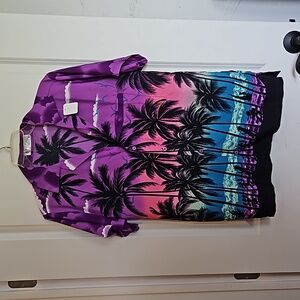 Vibrant Purple Palm Print Button-Down Shirt